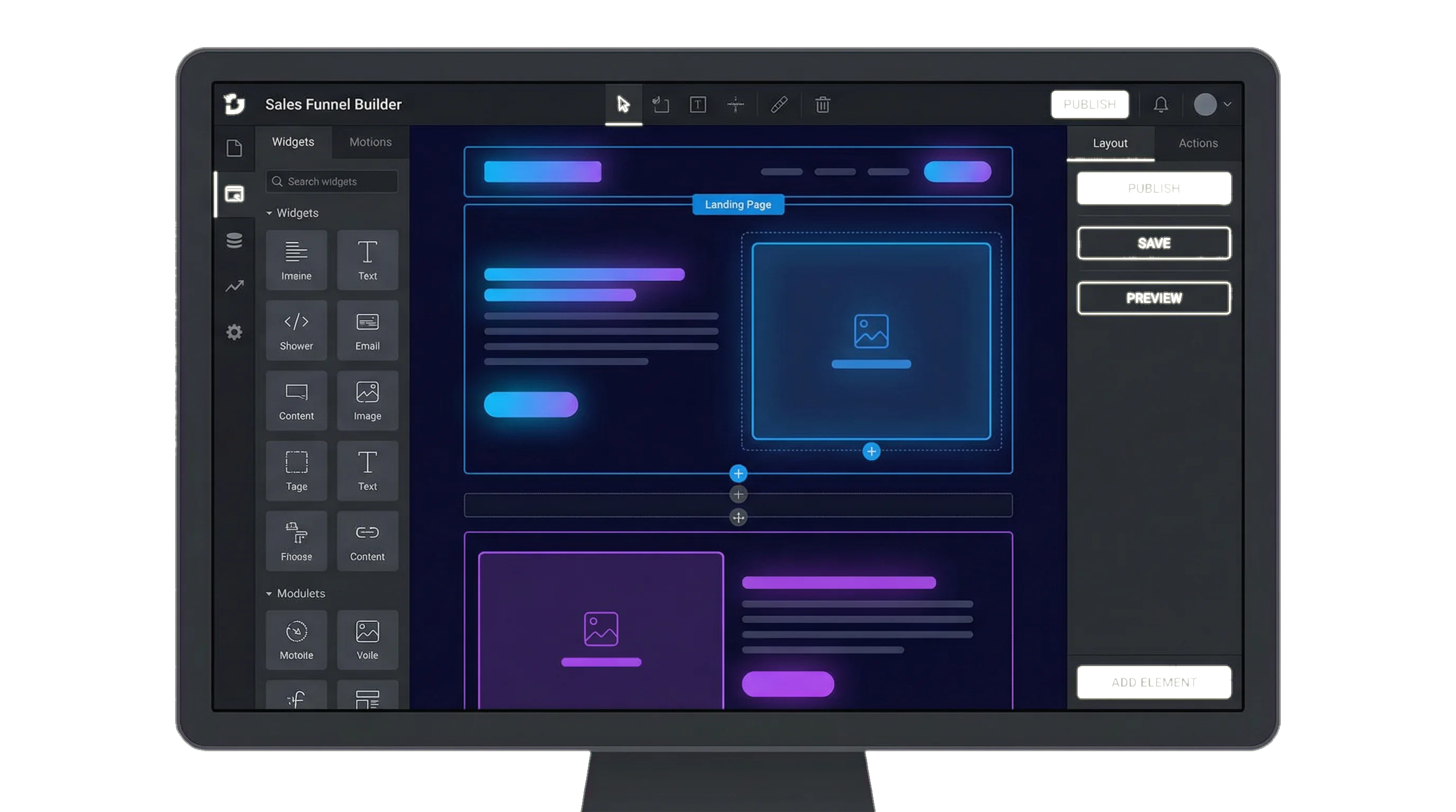 Screenshot van de 8. Funnels & Sales Pages functionaliteit in Mosaiq