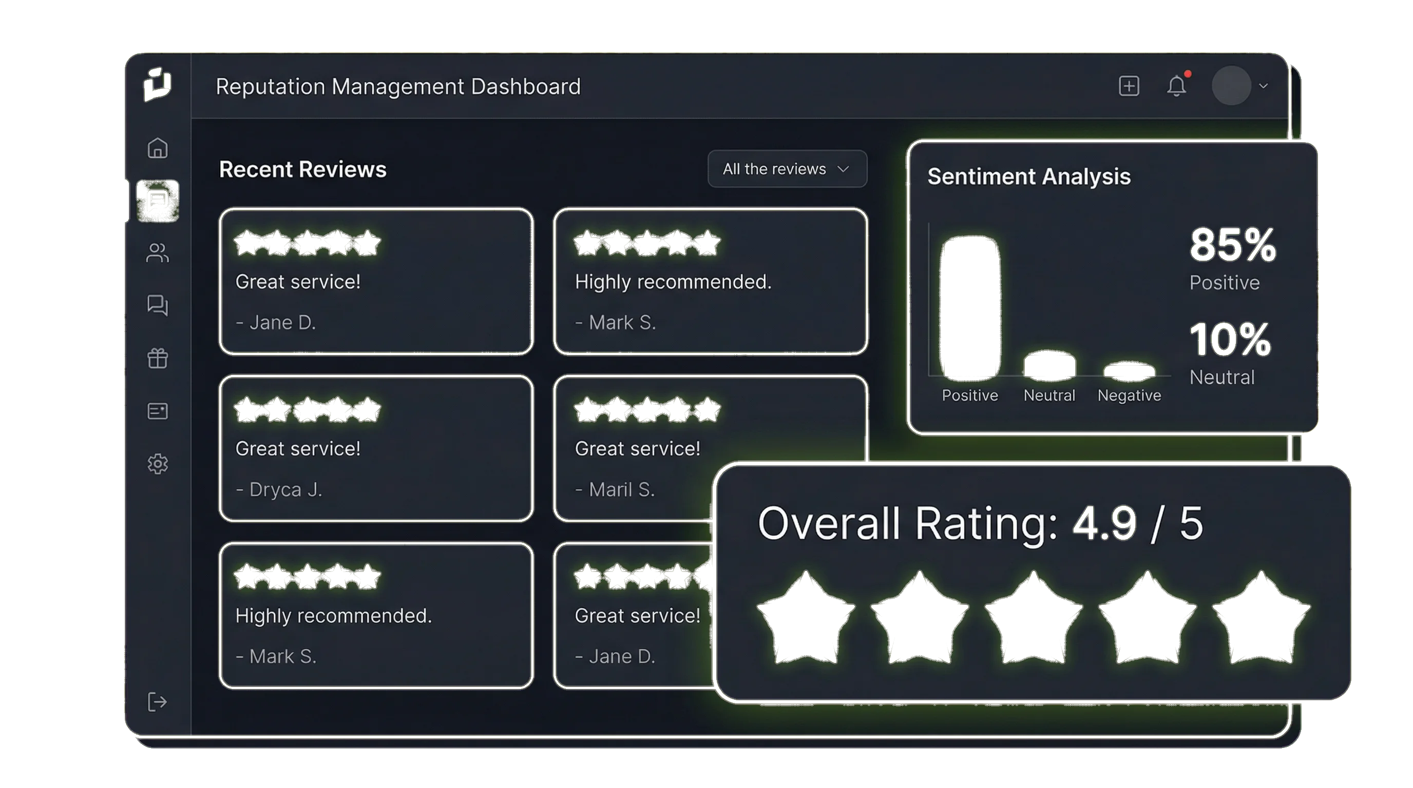 Screenshot van de 10. Review Management functionaliteit in Mosaiq