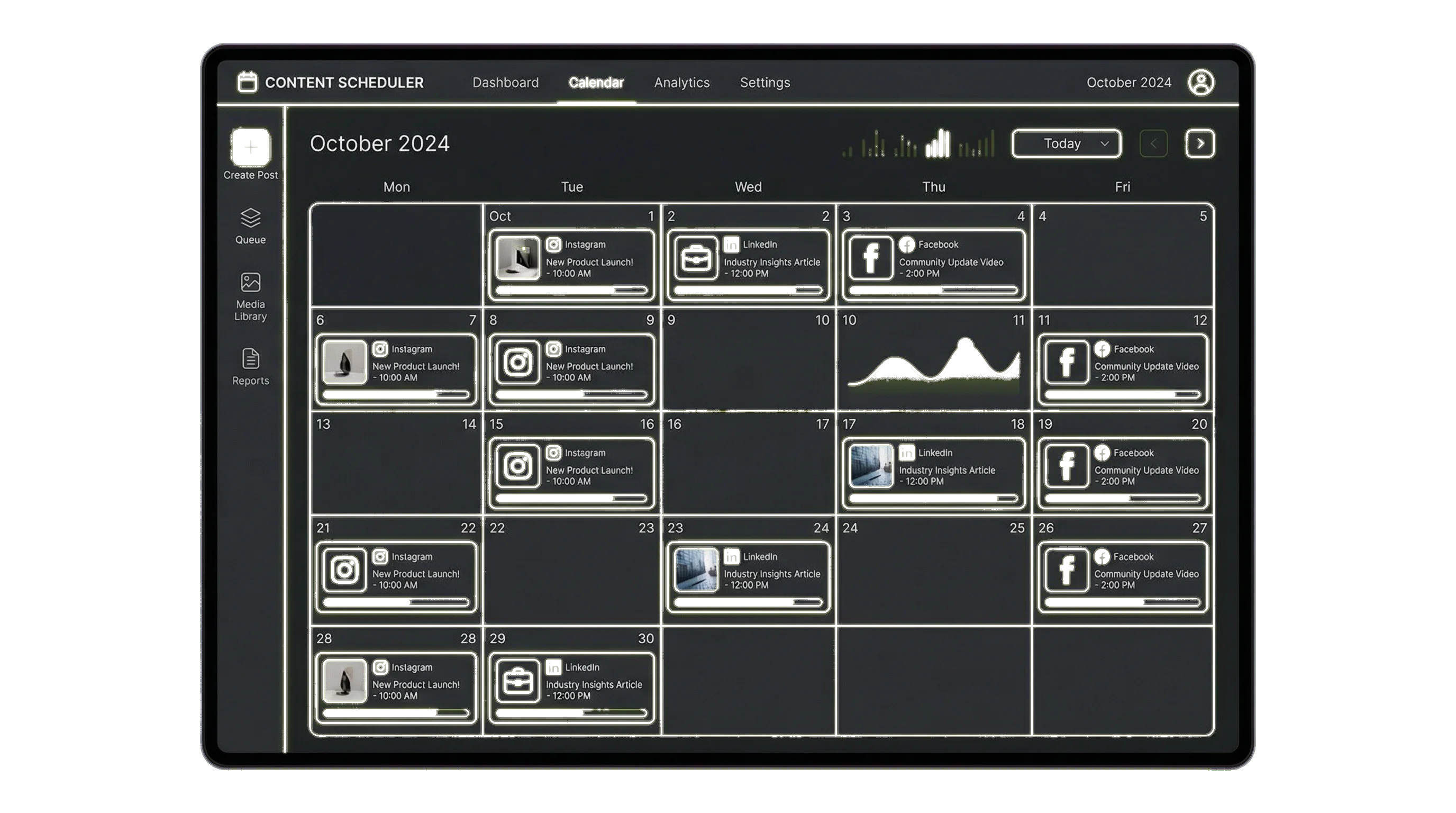 Screenshot van de 15. Social Media Planner functionaliteit in Mosaiq